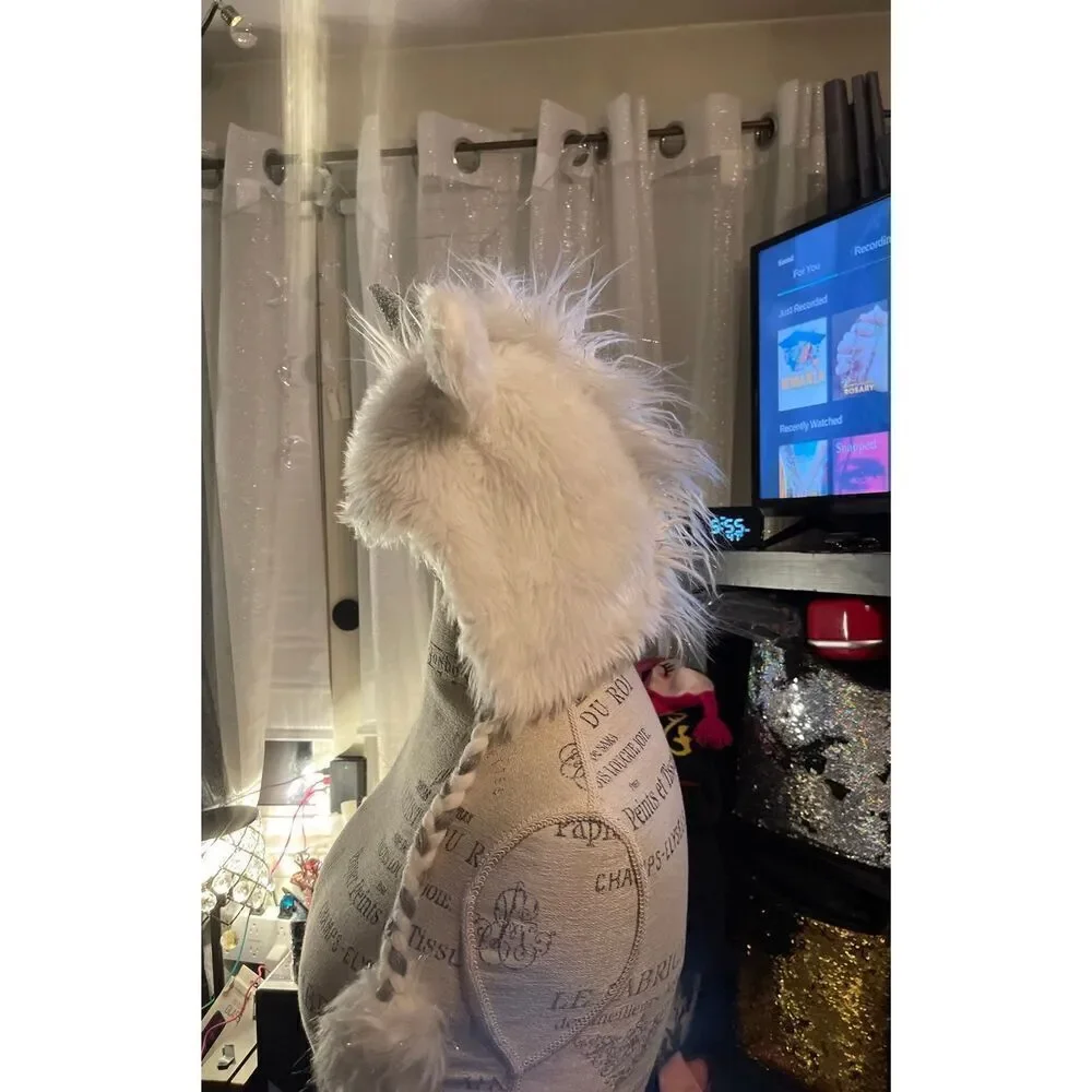 Justice girls white unicorn sparkle novelty hoodie hat initial C